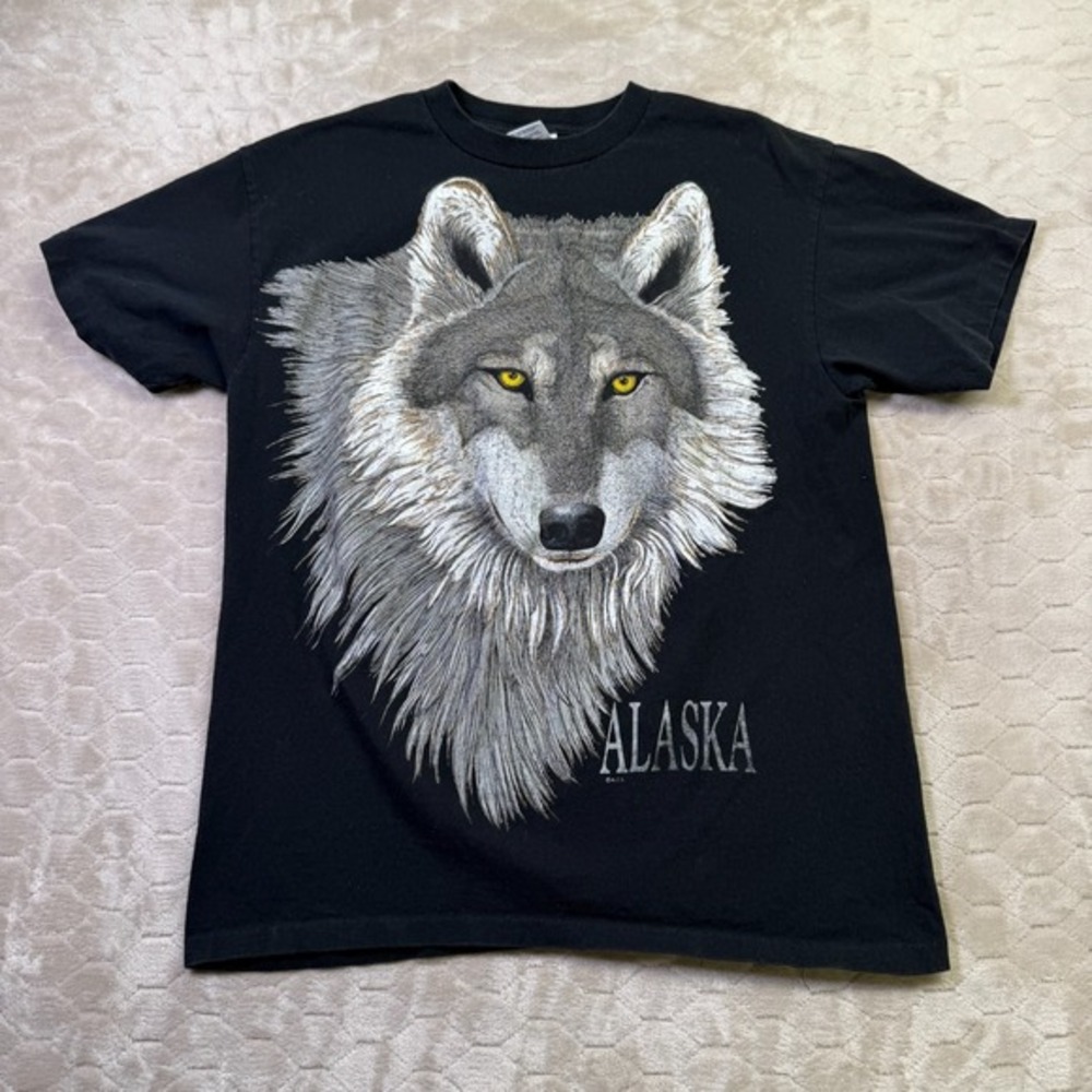VTG Wolf Nature Alaska Anvil Tag Shirt‎ Sz Lg Single Stitch Big Print See Pics